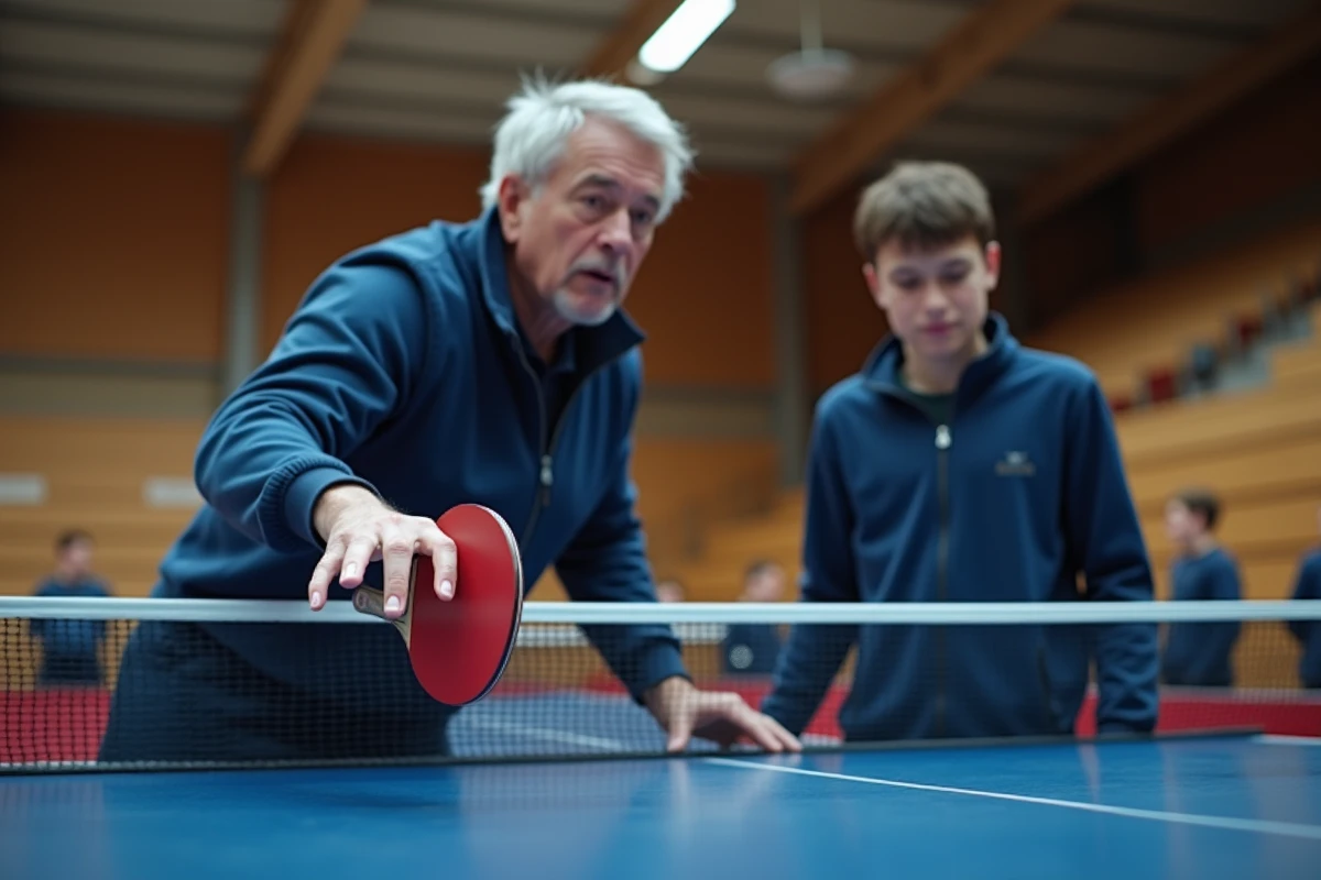 Entraineur montrant la prise de raquette et ses ongles longs