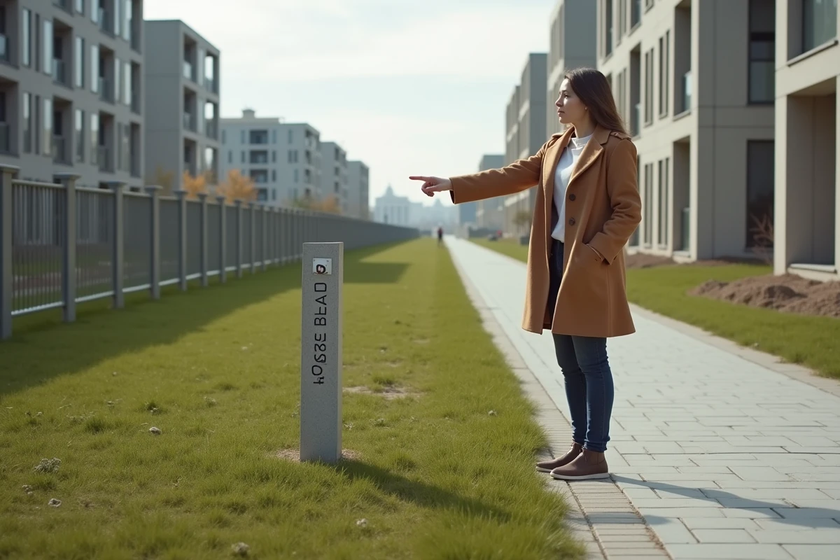Jeune femme indiquant un tracé de développement urbain en extérieur