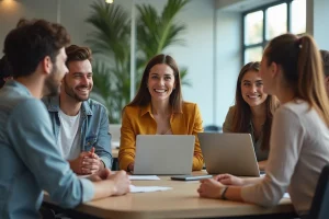 Groupe de professionnels en réunion dans un bureau moderne