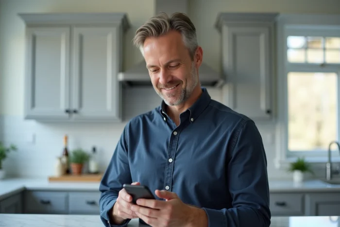 Homme accédant à ses documents de location sur une application mobile de gestion immobilière