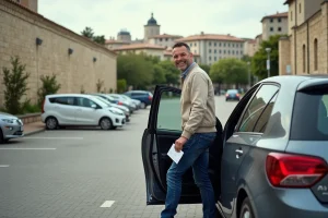 Homme souriant sortant d'une voiture à Avignon