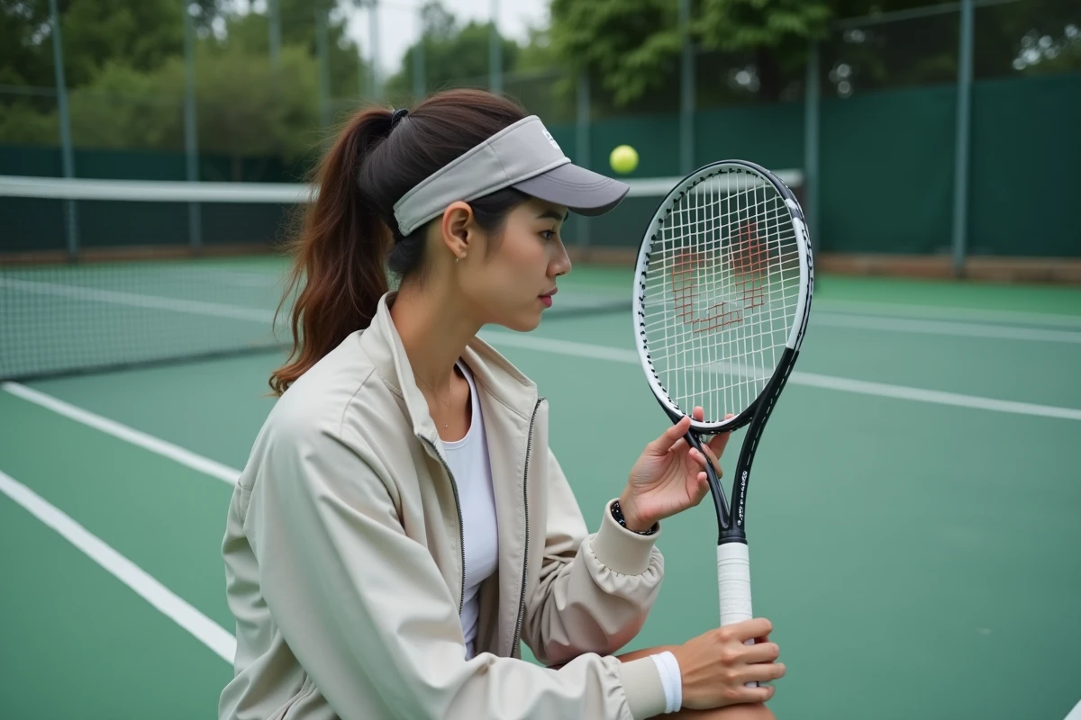 Jeune femme photographiant le serial number de sa raquette
