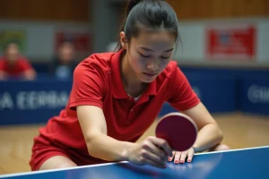 Jeune joueuse de tennis de table en réflexion