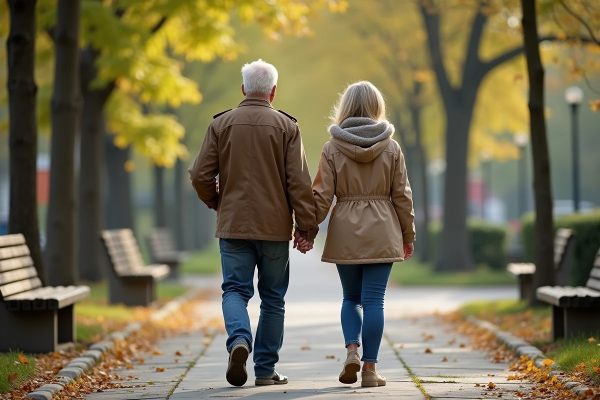 Couple main dans la main dans un parc urbain tranquille