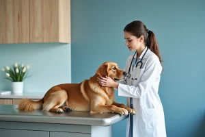 Vétérinaire examinant un chien dans une clinique moderne